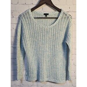 Talbots Petite Med Women's Open Knit 100% Cotton Sweater Long Sleeve Blue&White
